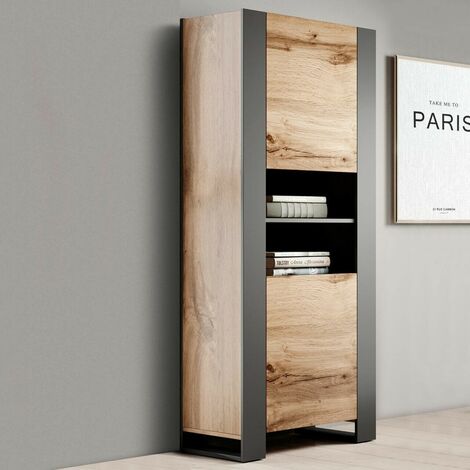 Bb-Loisir – Vitrine WOODY 65x171x40 cm – Panneau stratifié anthracite – Porte universelle – Pour salon, chambre ou bureau