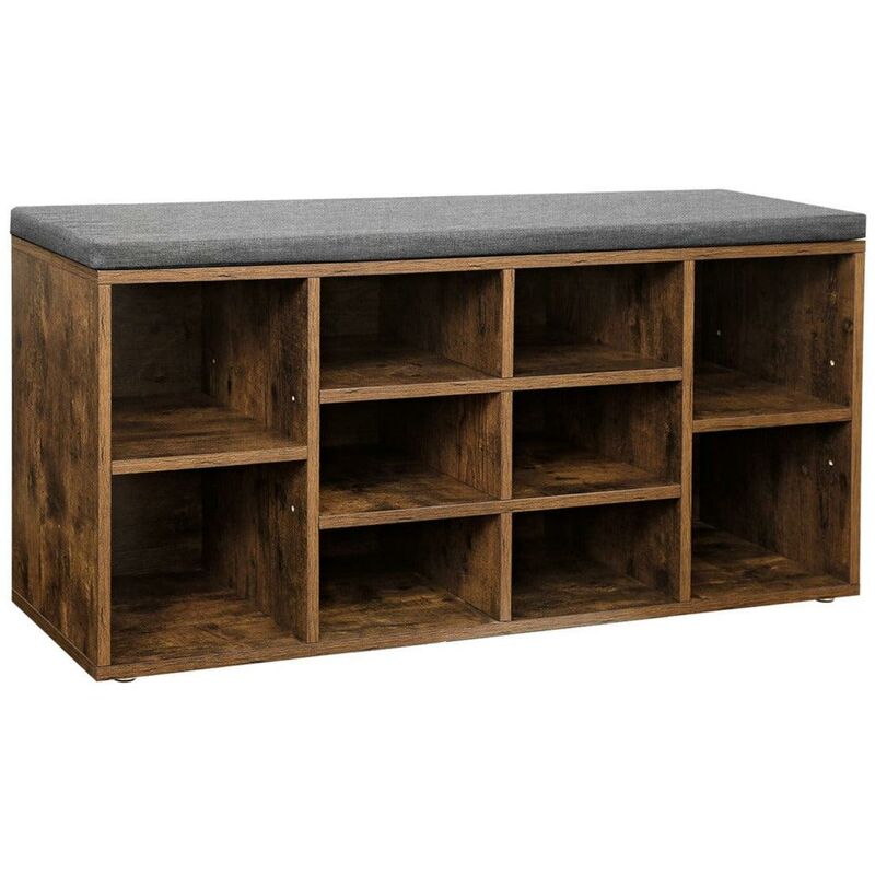 Bbanc à chaussures étagère à chaussures meuble de rangement 10 compartiments organisateur avec coussin pour entrée 104 cm marron rustique