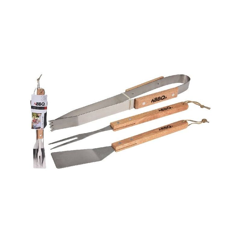 Ustensiles de barbecue en acier inoxydable/bois 36 cm 3 pièces
