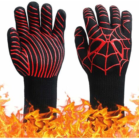 BBQ Gloves Grilling Gloves Extreme Heat Resistant High Temperature Barbecue Gloves High Up To 1472℉ Heat Proof Gloves Suitable For Kitchen And Outdoor Barbecue Tools Cooking (6 Red, 1 Pair)