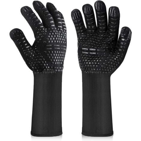 BBQ Gloves, Heat Resistant Oven Gloves, Heat Resistant Non-Slip Kitchen Gloves for BBQ, Grill, Oven, Fireplace Black (Length 32cm)