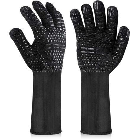 BBQ Gloves, Heat Resistant Oven Gloves, Heat Resistant Non-Slip Kitchen Gloves for BBQ, Grill, Oven, Fireplace Black (Length 32cm)