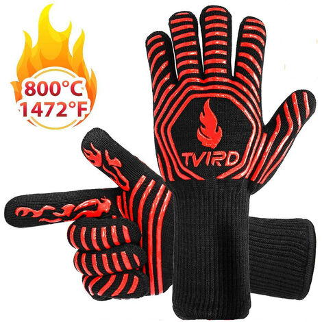 BBQ Gloves Non-slip silicone oven up to 800 ° C, 23cm length, perfect for grill BBQ kitchen Furnace Furnace Fireplace, 1 pair (improved version)