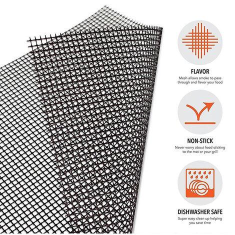 main image of "BBQ Grill Mat Non Stick Mesh with Holes Heavy Duty Reusable Dishwasher Safe Mesh Fireproof Topper Pad Easy Clean and Easy Use on Gas Charcoal Electric Grill,model:Black"