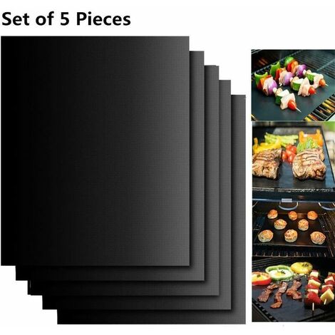 BBQ Grillmatten, 5er Set BBQ Antihaft Grill-und Backmatte Wiederverwendbar PFOA-Frei - Toll über Kohle, Gas und Weber Style Grills - Perfekt für Fleisch, Fisch und Gemüse 40x33 cm MEHRWEG