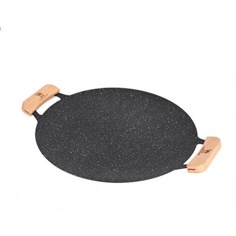 BBQ-Grillpfanne, Runde Grillplatte aus Antihaftbeschichtetem Eisen für Camping (35 cm)