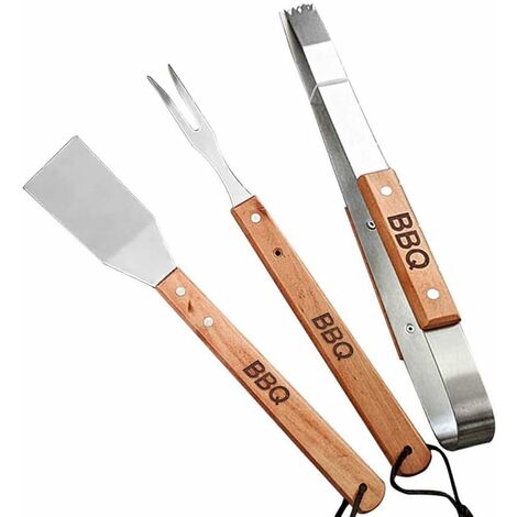 BBQ Grillwerkzeug 3Pcs Edelstahl Griff Schaufel Gabel Klammer Set