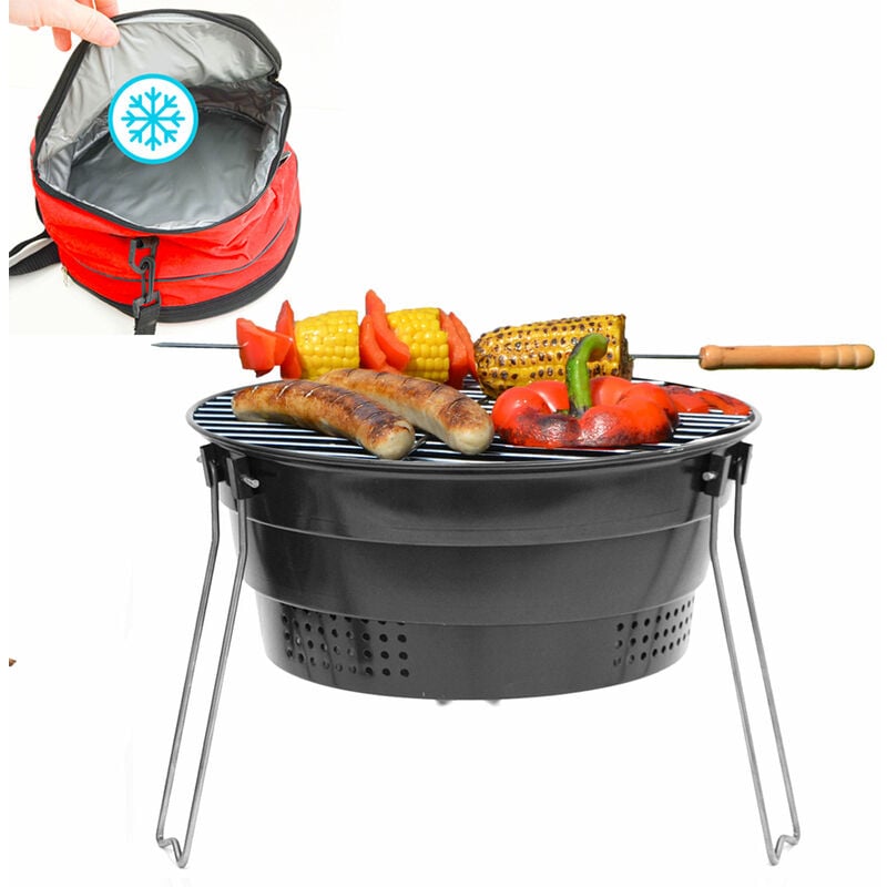 Bbq Pliable avec Sac Isotherme - ø 28 cm Barbecue Charbon Camping Grill Pliable - schwarz