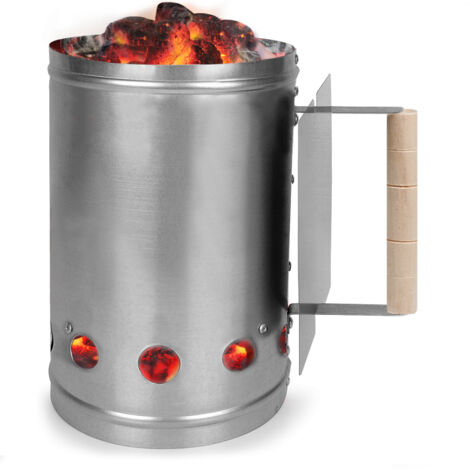 BBQ starter XXL ciminiera  per carbone in acciaio con maniglia e paracalore 27,5x16cm