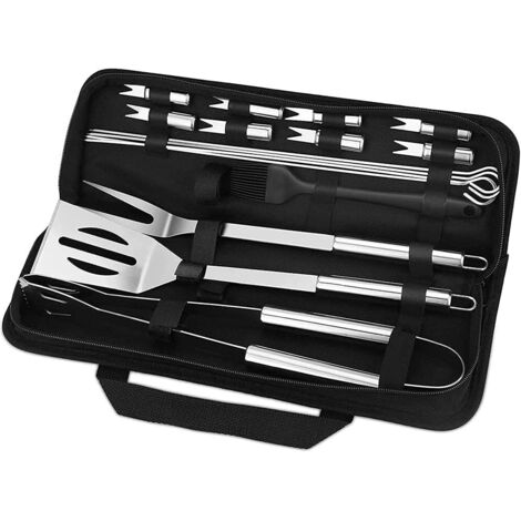 BBQ Tools Set, 16PCS Stainless Steel Barbecue Grilling Utensils with Storage Box/Spatula/Fork/Tongs/Skewers and Brush for Outdoor/Camping/Garden