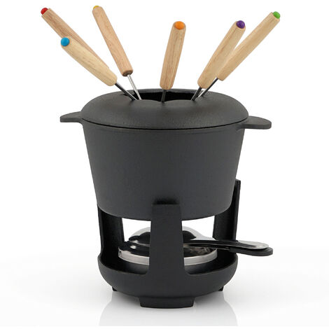 Bbq-Toro – Appareil à fondue en fonte émaillée 2 litres – Pour 6 personnes – Compatible tous feux – Fourchettes en bois incluses