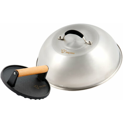 BBQ-Toro Campana per hamburger in acciaio inox con peso per carne in ghisa  Campana termica