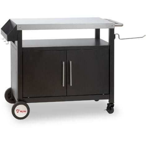BBQ-Toro Chariot de barbecue 103,5 x 59 x 81 cm, argent/noir Table de barbecue avec grande surface de travail