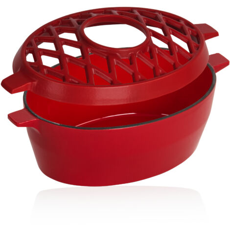 BBQ-Toro Gusseisen Luftbefeuchter emailliert Rot, 2,7 Liter, Gusseisen-Luftbefeuchter, Verdunster