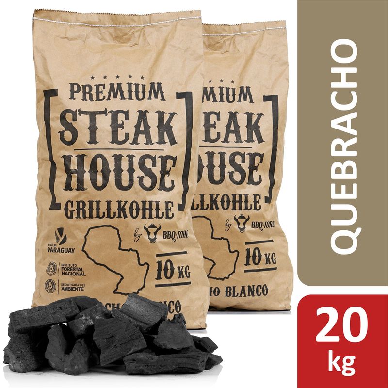 Premium Steak House Charbon de bois 20 kg Querbracho Blanco Charcoal - Bbq-toro