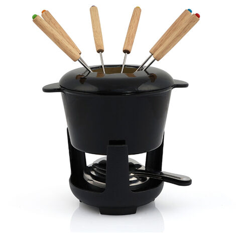 Bbq-Toro – Service à fondue en fonte émaillé noir 1L pour 6 personnes – Compatible induction – Répartition homogène de la chaleur – Nettoyage facile