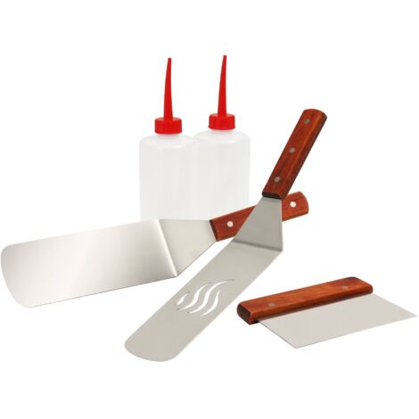 BBQ-Toro Set d'accessoires pour plancha en acier inoxydable (5 pièces)  Ensemble de barbecue avec spatule, bouteilles à gicler  Outils pour gril Teppanyaki