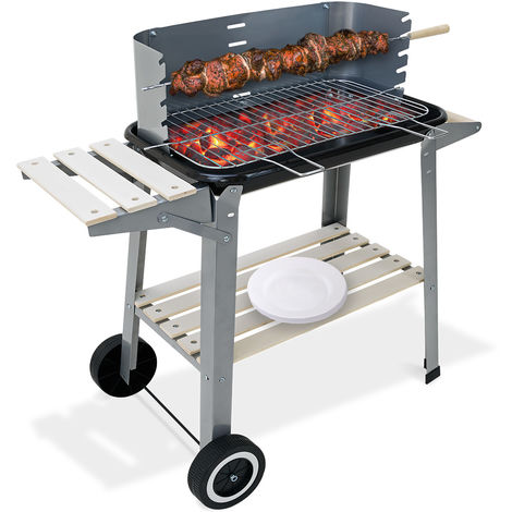 main image of "BBQ Trolley Charcoal Barbecue Grill Outdoor Patio Garden with Side Trays and Storage Shelf"