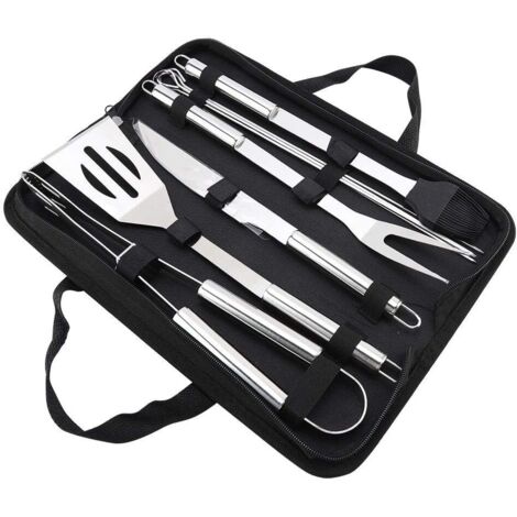 BBQ Utensils, 9 Pieces/Set of Stainless Steel Tools, BBQ Utensil Accessory Set with Oxford Bag for Camping, Patio, Lawn, Grilling