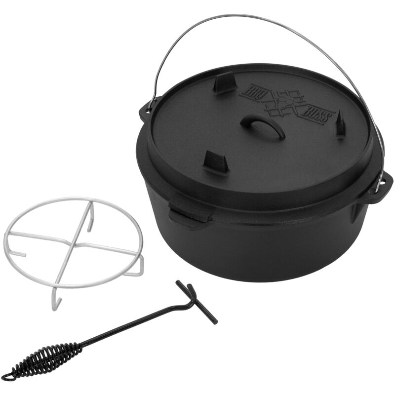 Bbq#boss - bbqboss Set Four Néerlandais, 13,6 Litres, Casserole en Fonte avec Couvercle Lève-Couvercle Dessous de Plat, Cocotte Marmite Four