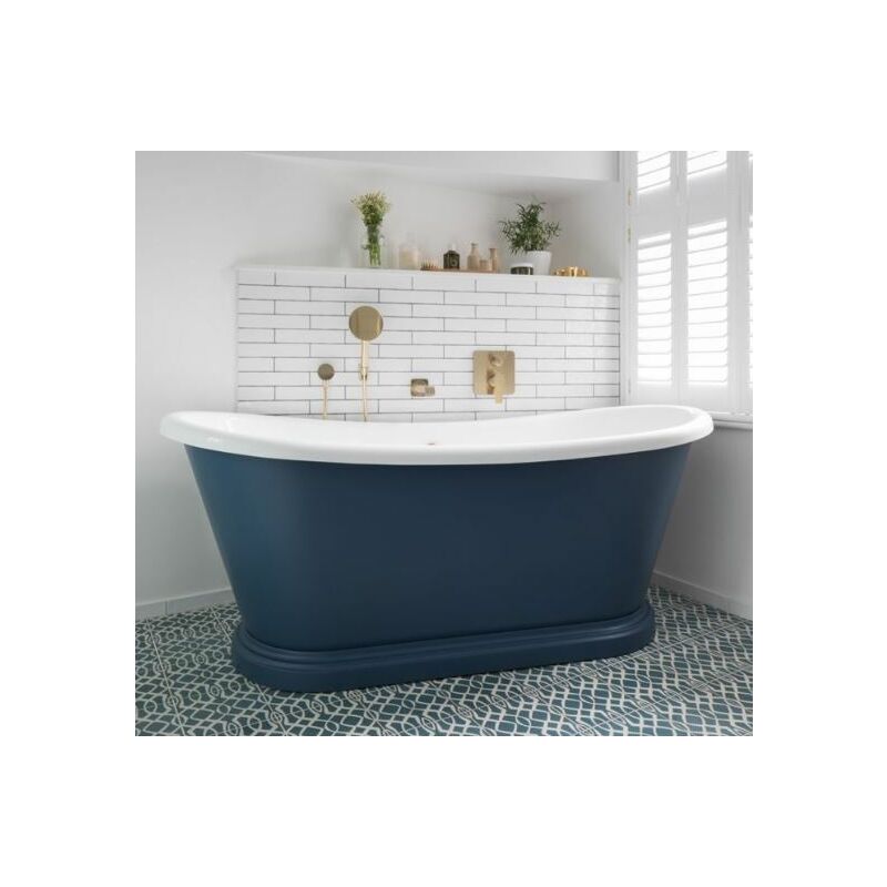 BC Designs Oval Double Ended Freestanding Acrylic Boat Bath - 1580mm X 750mm - Gloss White - BAS063 - White