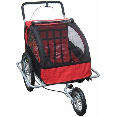 Bc-elec - 5664-0001A Remorque vélo 2 en 1 convertible en poussette et jogger pour deux enfants, coloris Rouge/Noir - Rouge