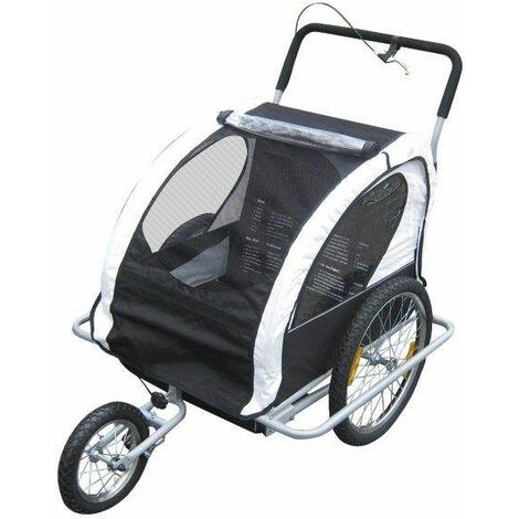 Bc-elec - 5664-0001B Remorque vélo 2 en 1 convertible en poussette et jogger pour deux enfants, coloris Blanc/Noir