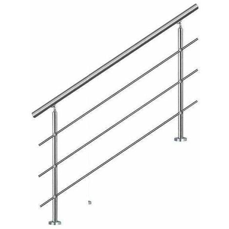 NO BRAND Bc-elec - AHM1203 Corrimano per scale 120 cm, balcone, balaustra, ringhiera in acciaio inox con 3 traverse, installazione piana o inclinata