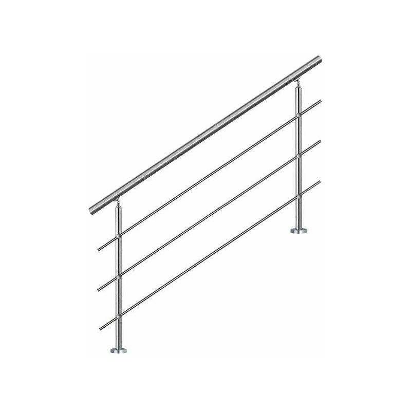 Bc-elec - AHM1403 Corrimano per scale 140 cm, balcone, balaustra, ringhiera in acciaio inox con 3 traverse, installazione piana o inclinata