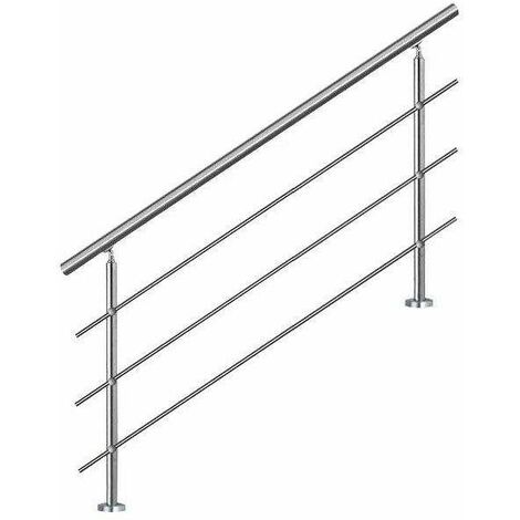 Bc-elec - AHM1403 Main courante d'escalier 140cm, balcon, balustrade, garde-corps en inox avec 3 barres transversales, install. à plat ou inclinée - Gris