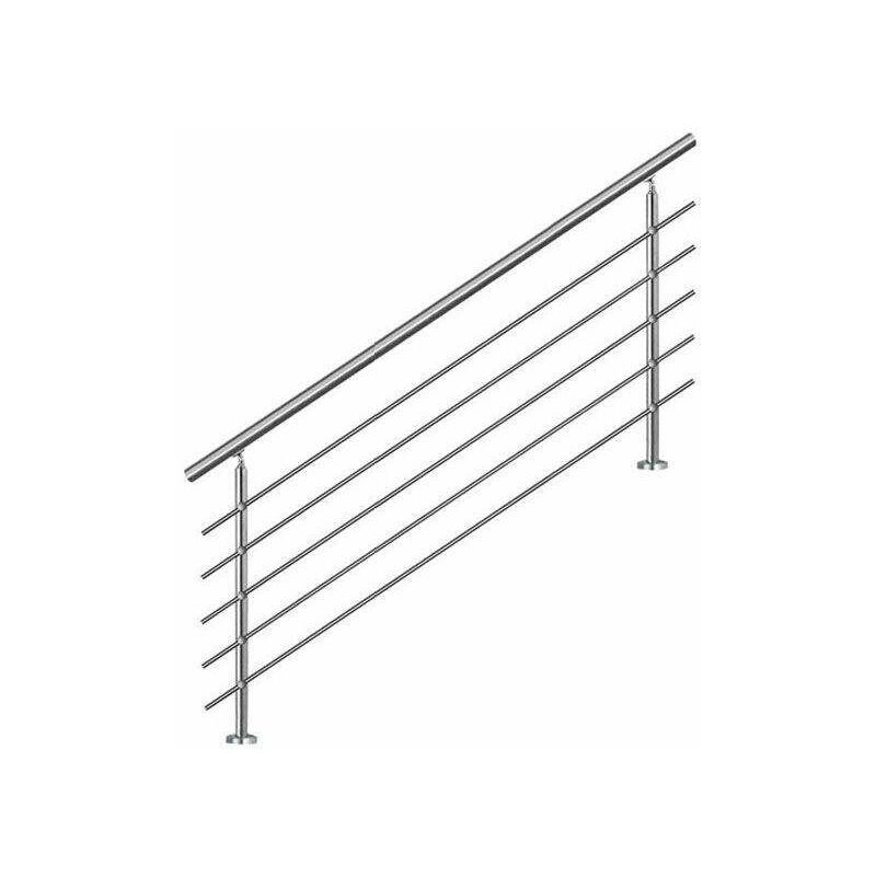 Bc-elec - AHM1805 Corrimano per scale 180cm, balcone, balaustra, ringhiera in acciaio inox con 5 traverse, installazione piana o inclinata