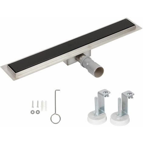 Bc-elec - HFD-G-80 Canalina doccia 80cm in acciaio inox, vetro nero, doccia a pozzetto, regolabile in altezza 67-92mm
