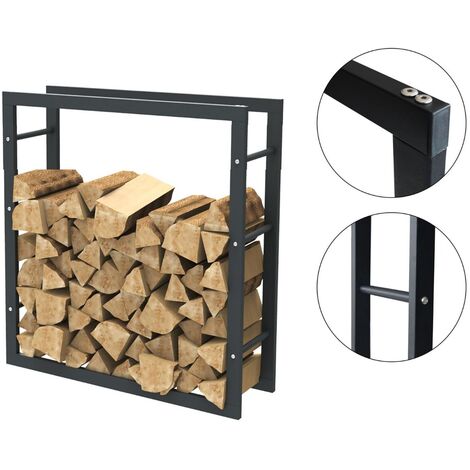 Bc-elec - HHWPF0024 Scaffale per legna da ardere in acciaio nero 80x100x25CM, scaffale per legna da ardere, scaffale per tronchi