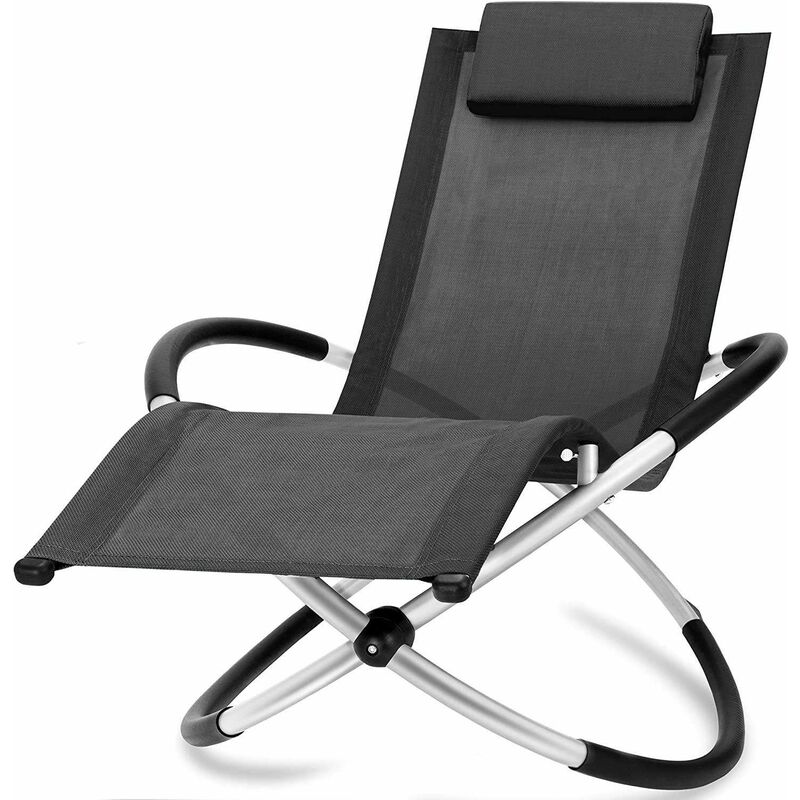HMBL-04-BLACK Chaise longue noire, relax de jardin, chaise de jardin, rocking chair, résistant aux intempéries, max 180kg - Noir - Bc-elec