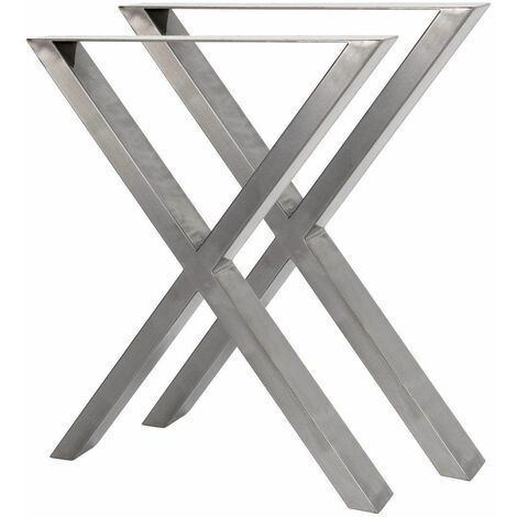 Bc-elec - HMLT-3 Jeu de 2 Pieds de table en acier brut vernis format X, Pieds de table métal 60x72cm - Gris