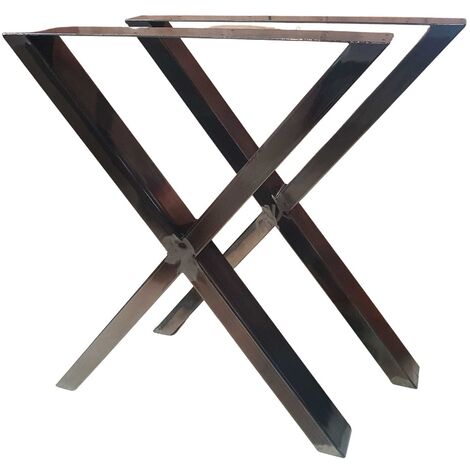 Bc-elec - HMLT-3-RUS Jeu de 2 Pieds de table en acier brut vernis format X, Pieds de table métal 60x72cm, Design Industriel - Gris