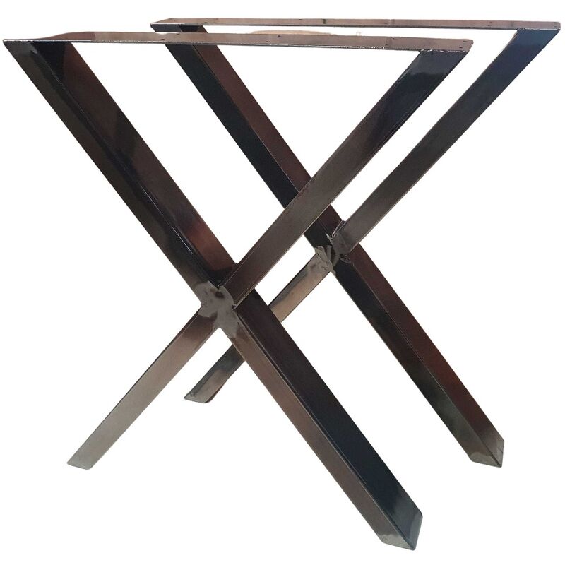 Image of HMLT-3-RUS Set di 2 gambe da tavolo a forma di x in acciaio verniciato, Gambe da tavolo in metallo 60x72cm, Design industriale - Grigio - Bc-elec