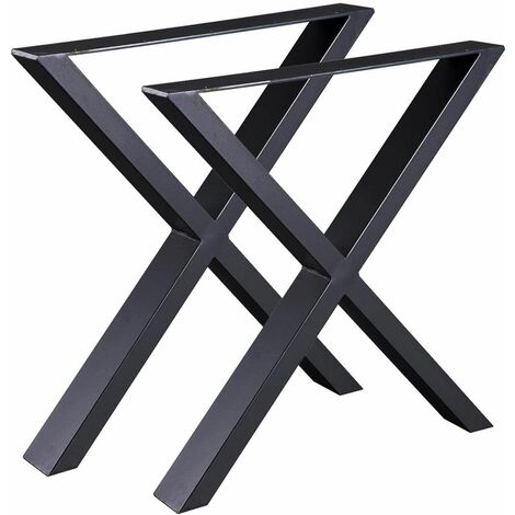 Bc-elec - HMLT-4 Jeu de 2 Pieds de table en acier format X noir, Pieds pour meubles, Pieds de table métal 60x72cm - Noir