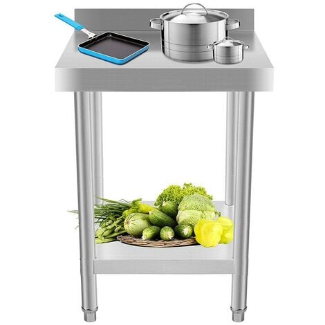 Bc-elec - WT2424B Tavolo da cucina, piano di lavoro con bordo in acciaio inox 60x60cm, ideale per cucina, ristorante, gastronomia, tavolo da taglio