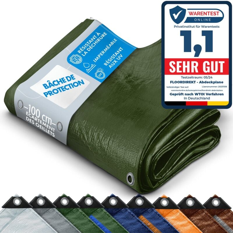 Floordirekt - Bâche de protection imperméable multifonctionnelle 140 g/m² Vert 8 x 12 m