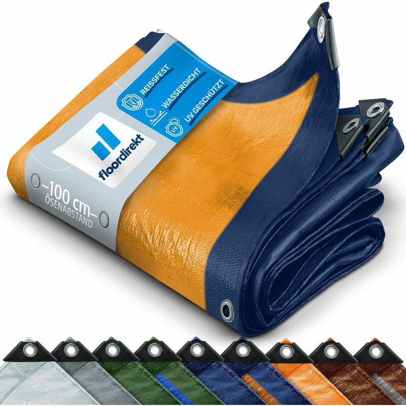 Bâche de protection imperméable 140 g/m² Bleu / orange 8 x 12 m - Bleu/Orange