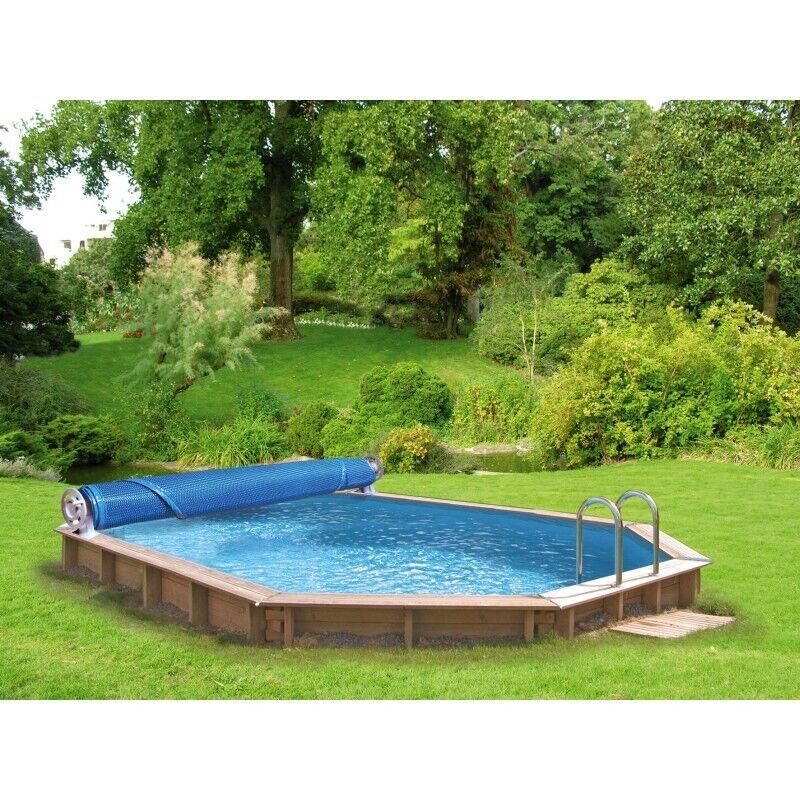 Bâche été à bulles pour piscine bois ovale avocado de dimensions intérieures 6,08m x 4,08m - Couleur bleu