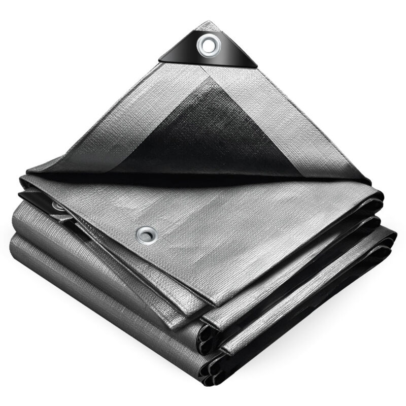 Vounot – Bâche de protection en polyéthylène 240g/m² – 2x3m gris – Imperméable et anti-UV – Coins renforcés et œillets en aluminium