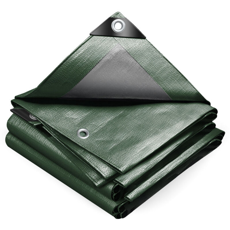 Bâche de Protection en Polyéthylène 240g/m² - 4x8m vert et argent - imperméable, anti-UV - Vounot