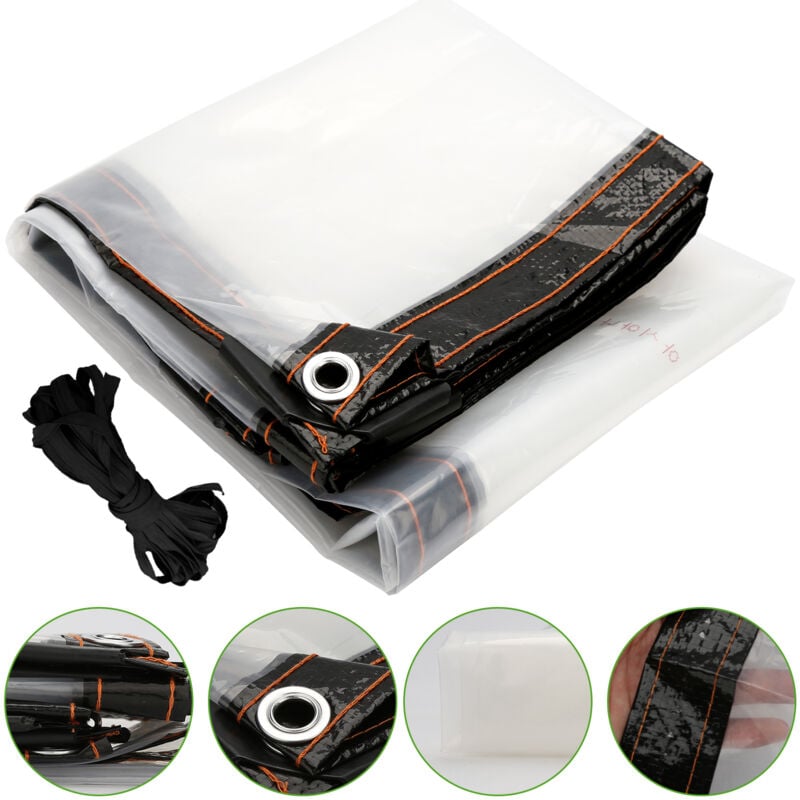 Swanew - Bâche transparente armée Extérieur avec Oeillets, Bâche en Plastique pvc Bâche Imperméable Transparente Indéchirable et Coupe-Vent Bâche 2x5m