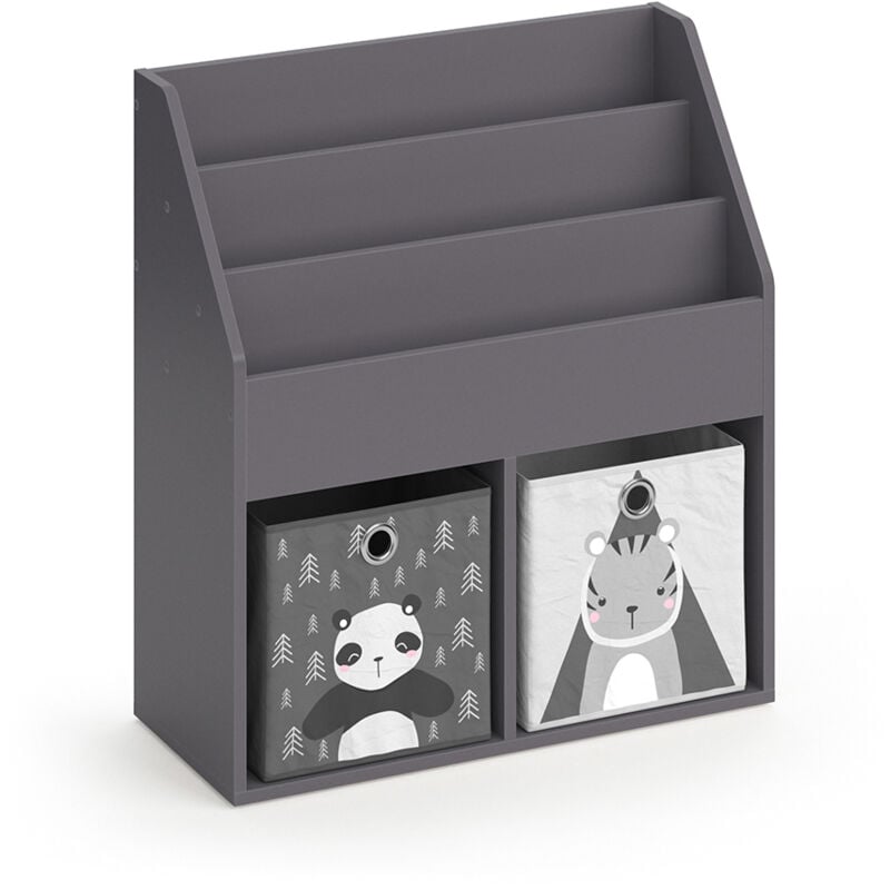 Bibliothèque enfant Luigi, Gris, 72 x 79 cm avec 2 boxes pliants opt.2 Vicco
