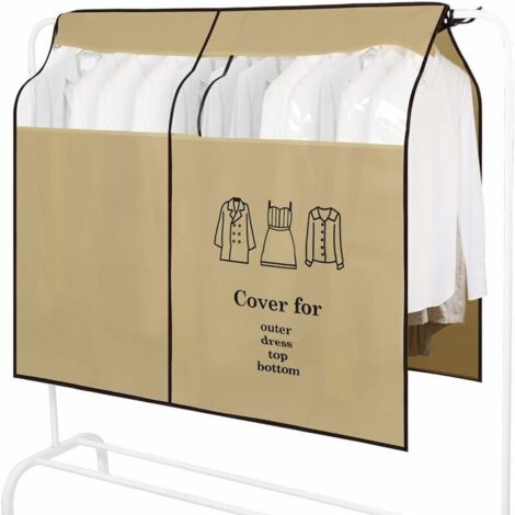 BDD Housses de Vêtements Anti-Poussière Housse de Portant Vetement avec Transparent Fenêtre Universelle Garment Cover Housse de Protection pour Chemise Robes Costumes Manteaux (120x110 cm. Marron)
