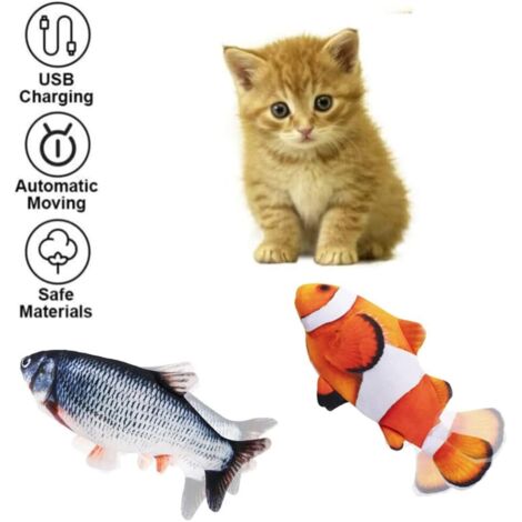 BDD Jouets pour chat, poisson en peluche, jouets interactifs rechargeables pour chatons (2 pièces)