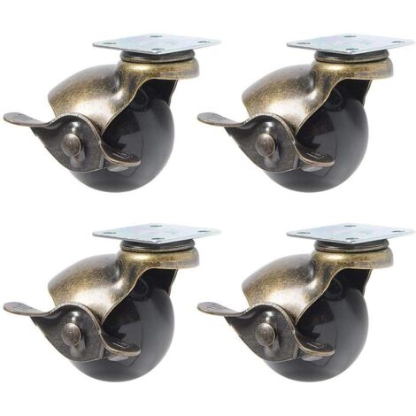 BDD Lot de 4 roulettes pivotantes à 360 degrés avec frein à billes antique pour chaises de table, pieds de meubles de table (1,5" (40 mm) - avec freins)