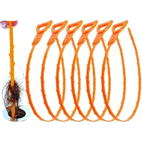 BDD Lot de 6 outils de plomberie pour enlever le bouchon de nge pour évier de nettoyage de nge débouchant la baignoire de tube de bâton de attrape-cheveux (orange)